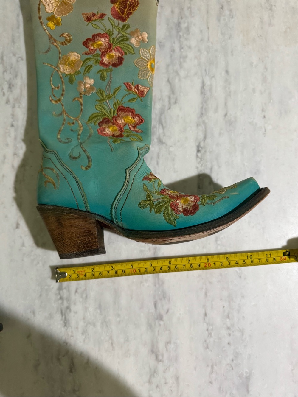 Corral Turquoise Embroidered Floral Western Cowgirl Snip Toe Leather Boots 6.5 - Picture 7 of 8